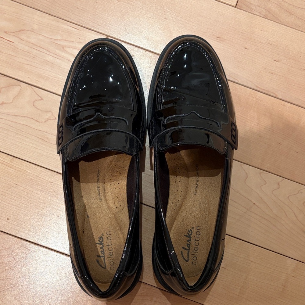 Clarks Black Patent Leather Loafers